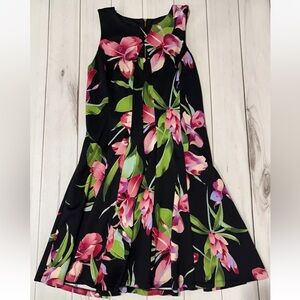 NWT Dress Barn Pink and Green Fit and Flare Pleated Dress Sz 16